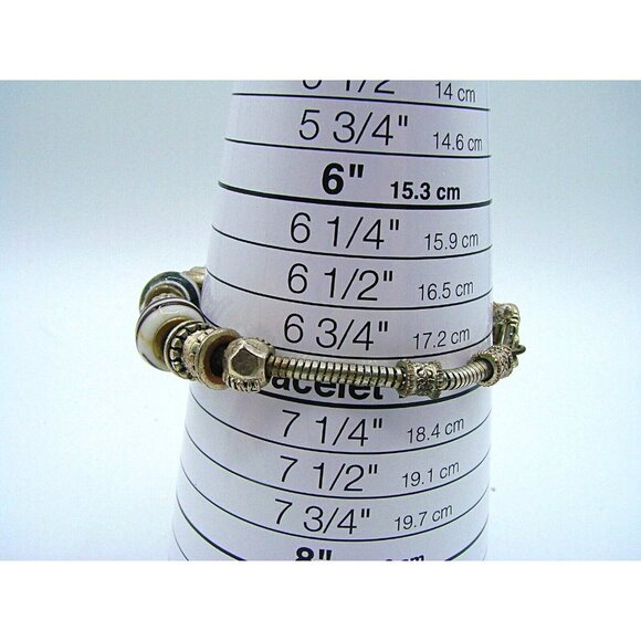 Set 2 Charm Bracelets Glass Beads Rhinestones Silver Gold Tones Rope Crafts 7" - Picture 10 of 12